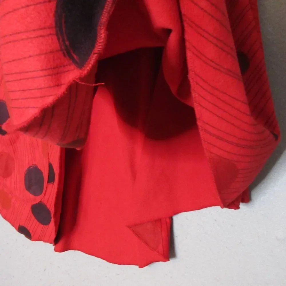 Jess & Jane Poncho Women Medium Red Dancing Dots Pockets Shawl Fleece Artsy Cozy